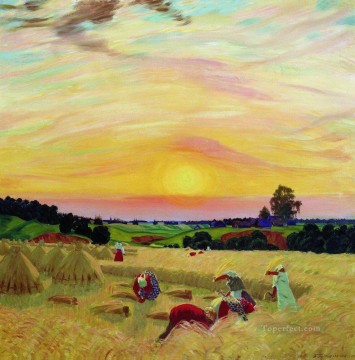 風景 Painting - 収穫 1914 ボリス・ミハイロヴィチ・クストーディエフ 計画 シーン 風景